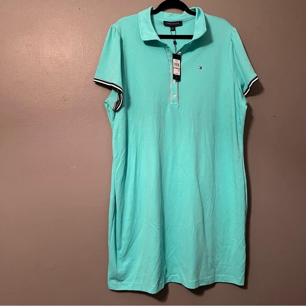 NWT Tommy Hilfiger Sz 1X Teal Logo Knit Dress!